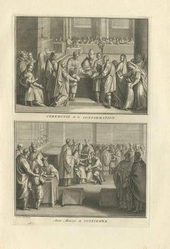 Antique Print Illustrating the Ceremony of Confirmation by B. Picart, 1723