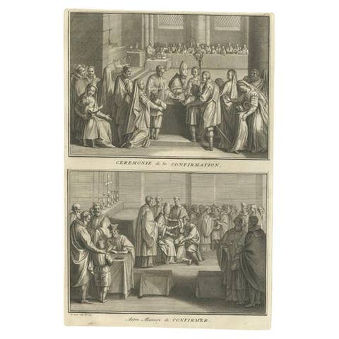 Antique Print Illustrating the Ceremony of Confirmation by B. Picart, 1723