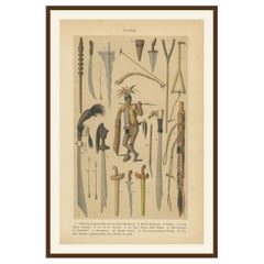 Antique Print – Javanese & Dayak Weapons, Spears, Kris & Ceremonial Arms – 1860