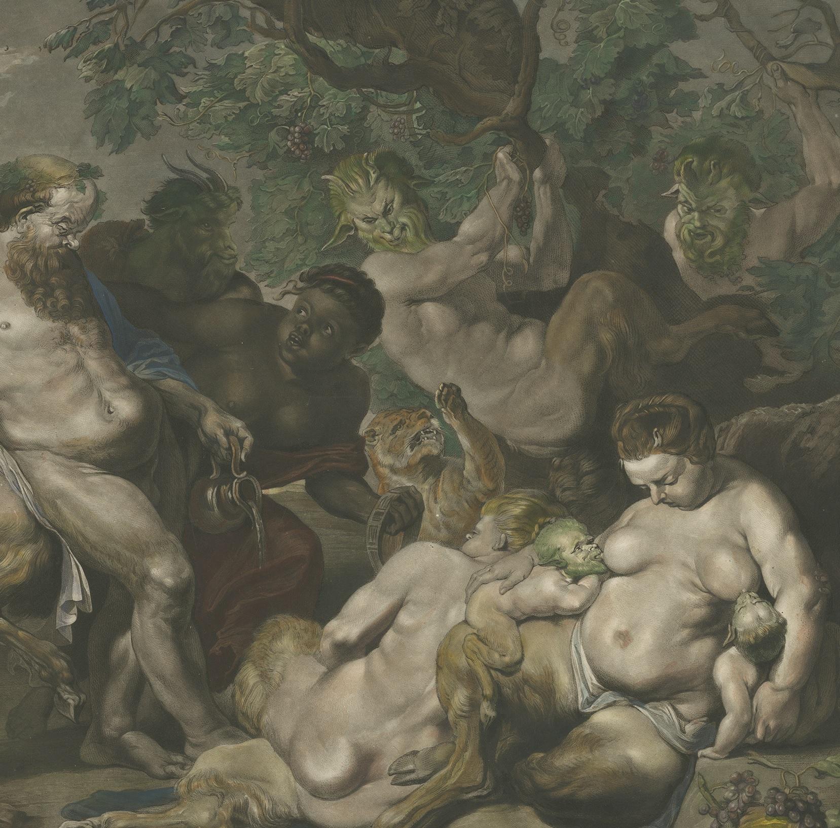 Antique Print Made after the Painting 'The March of Silenus' by Rubens '1785' In Fair Condition For Sale In Langweer, NL