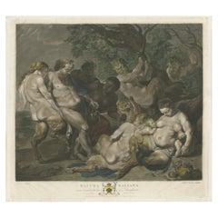 Stampa antica realizzata sulla base del dipinto "La marcia di Sileno" di Rubens del 1785