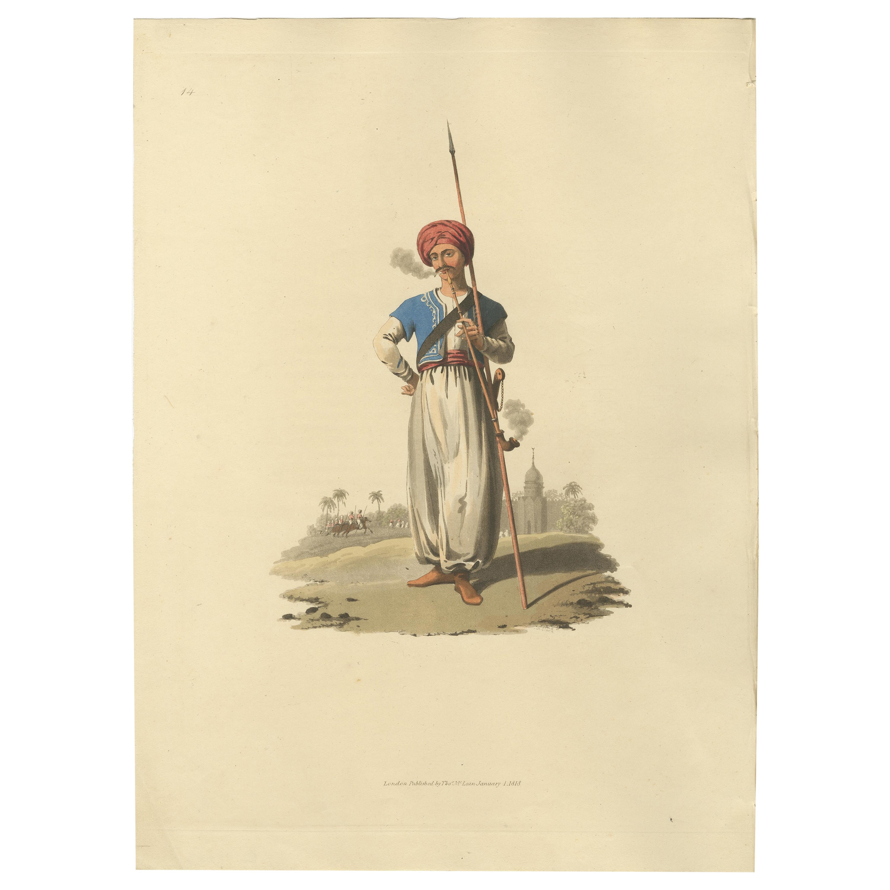 Antiker antiker Druck Mameluke des Großen Herrschers, das militärische Kostüm der Türkei, 1818