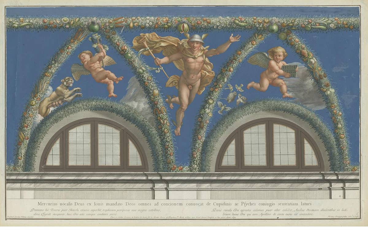 Antique Print Mercury Descending to Earth Made After a Fresco by Raphael, 1693