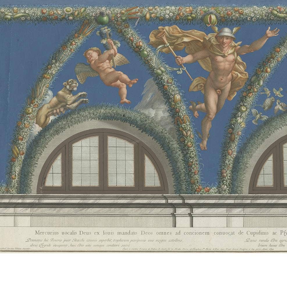 Antique Print Mercury Descending to Earth Made After a Fresco by Raphael, 1693