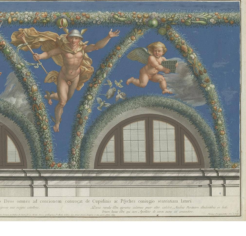 Antique Print Mercury Descending to Earth Made After a Fresco by Raphael, 1693