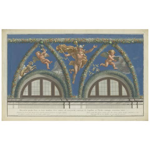 Antique Print Mercury Descending to Earth Made After a Fresco by Raphael, 1693