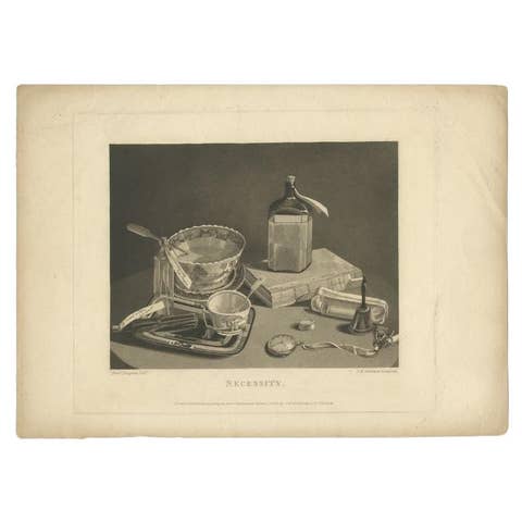 Antique Print 'Necessity' Depicting a Table with Porcelain and Silverware, 1796