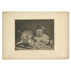 Antique Print 'Necessity' Depicting a Table with Porcelain and Silverware, 1796