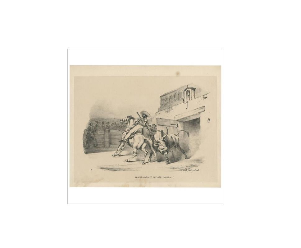 Antique Print 'No. III' of Bull Fighting 'Spain' by W. Gaïl, circa 1834 In Good Condition For Sale In Langweer, NL