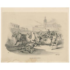 Grabado Antiguo 'No. VII' de Toro de lidia 'España' de W. Gaïl, circa 1834