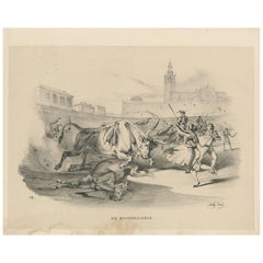 Antique Print 'No. VII' of Bull Fighting 'Spain' by W. Gaïl, circa 1834