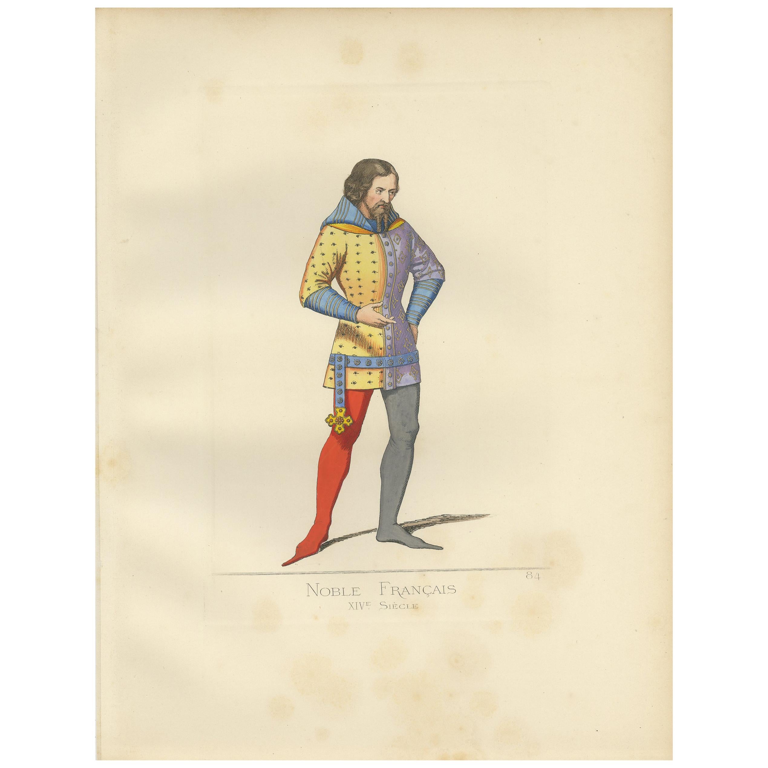 Antique Print of a 14th Century French Nobleman by Bonnard, 1860