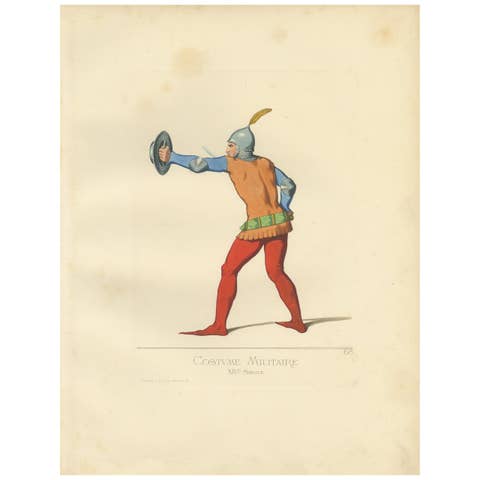 Antique Print of a 14th Century Italian Military Costume by Bonnard, 1860