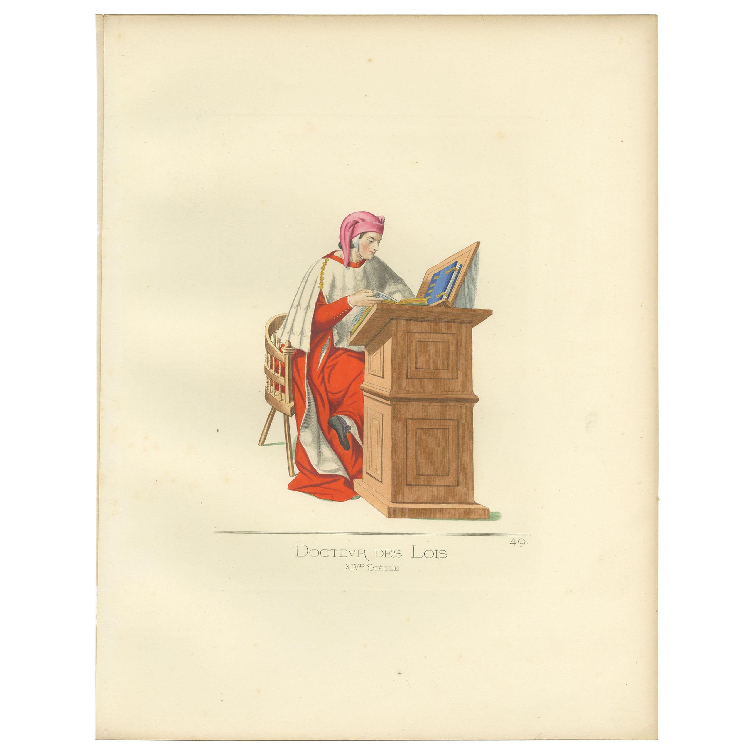 Antique Print of a 15th Century Italian Law Professor by Bonnard, '1860' For Sale