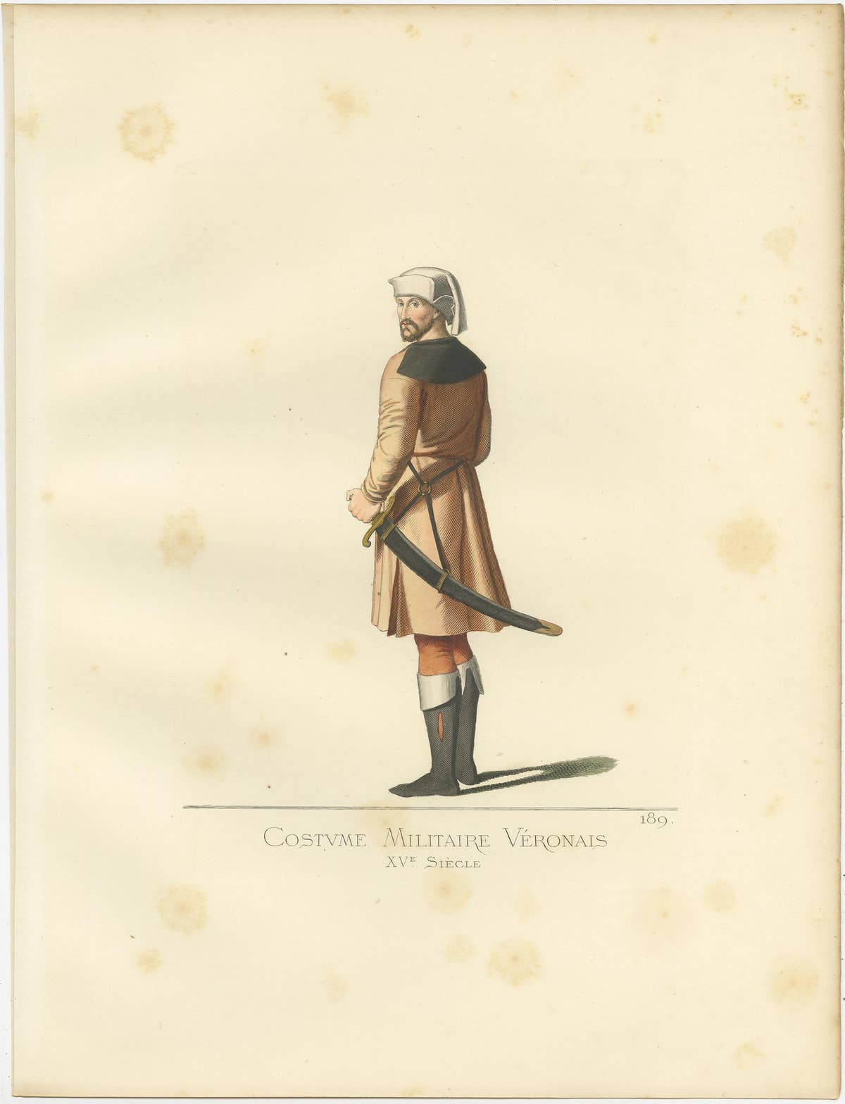 Antique Print of a 15th Century Veronese Military Costume by Bonnard, 1860
