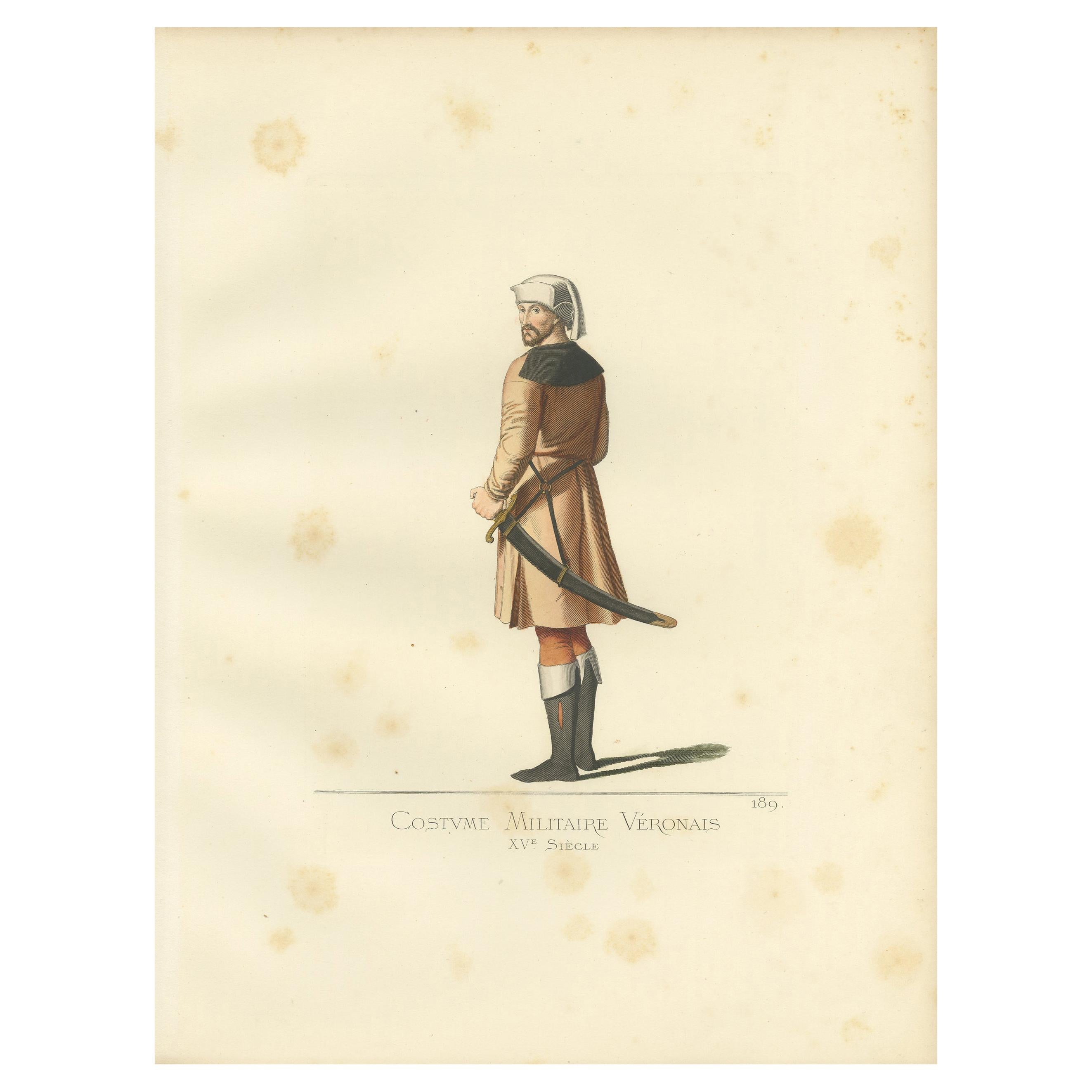 Antique Print of a 15th Century Veronese Military Costume by Bonnard, 1860