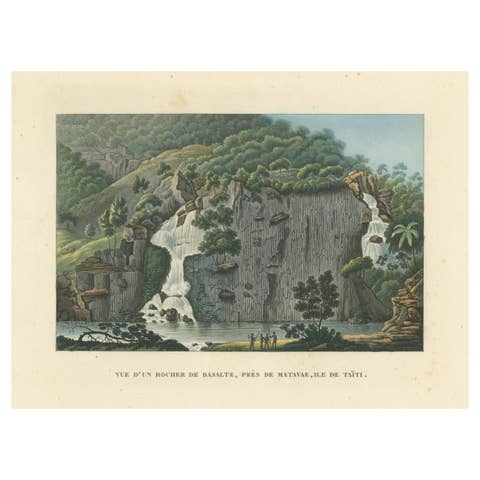 Antique Print of a Basalt Rock Near Matavae, Tahiti, 1826
