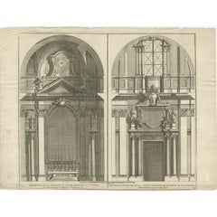 Stampa antica di una Basilica a Roma, Italia, 1760 ca.