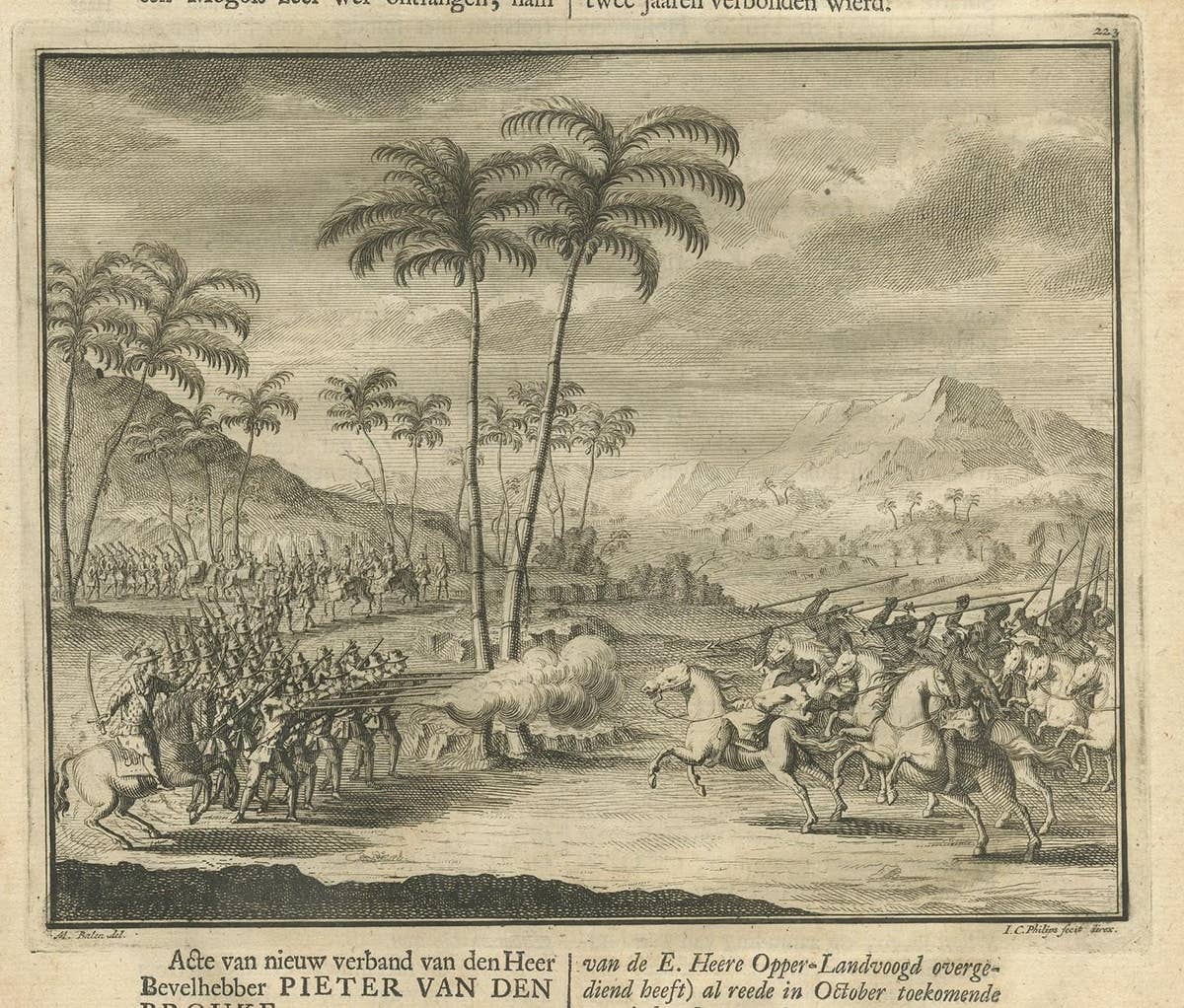 Antique Print of a Battle in the Mughal Empire by Valentijn, 1726