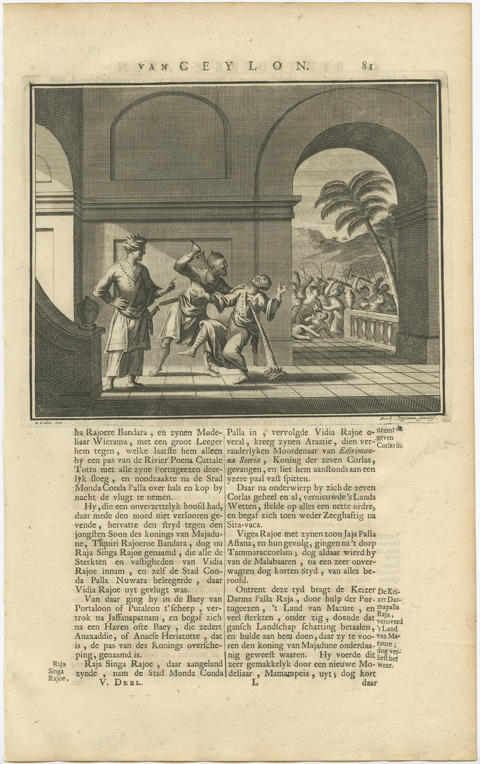 18th Century and Earlier Antique Print of a Battle in Vidia Rajoe in India, 1726 For Sale