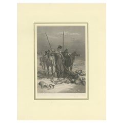Antiker Druck einer Schlachtszene aus dem frühen 19. Jahrhundert in Europa, ca. 1857