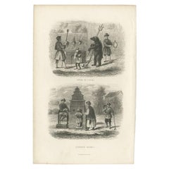 Antique Print of a Bear Dance and Magic Lantern in Guangzhou, China, 1859