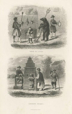 Antique Print of a Bear Dance and Magic Lantern in Guangzhou, China, 1859
