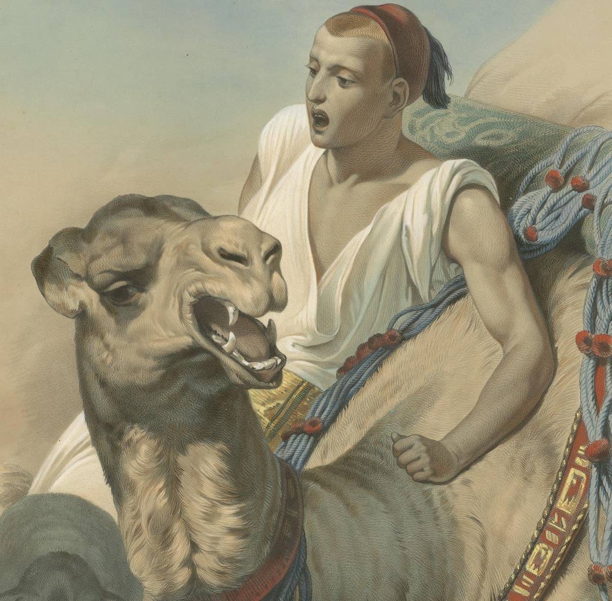 Print of a Bedouin with a Camel during the Battle of the Smala, circa 1845