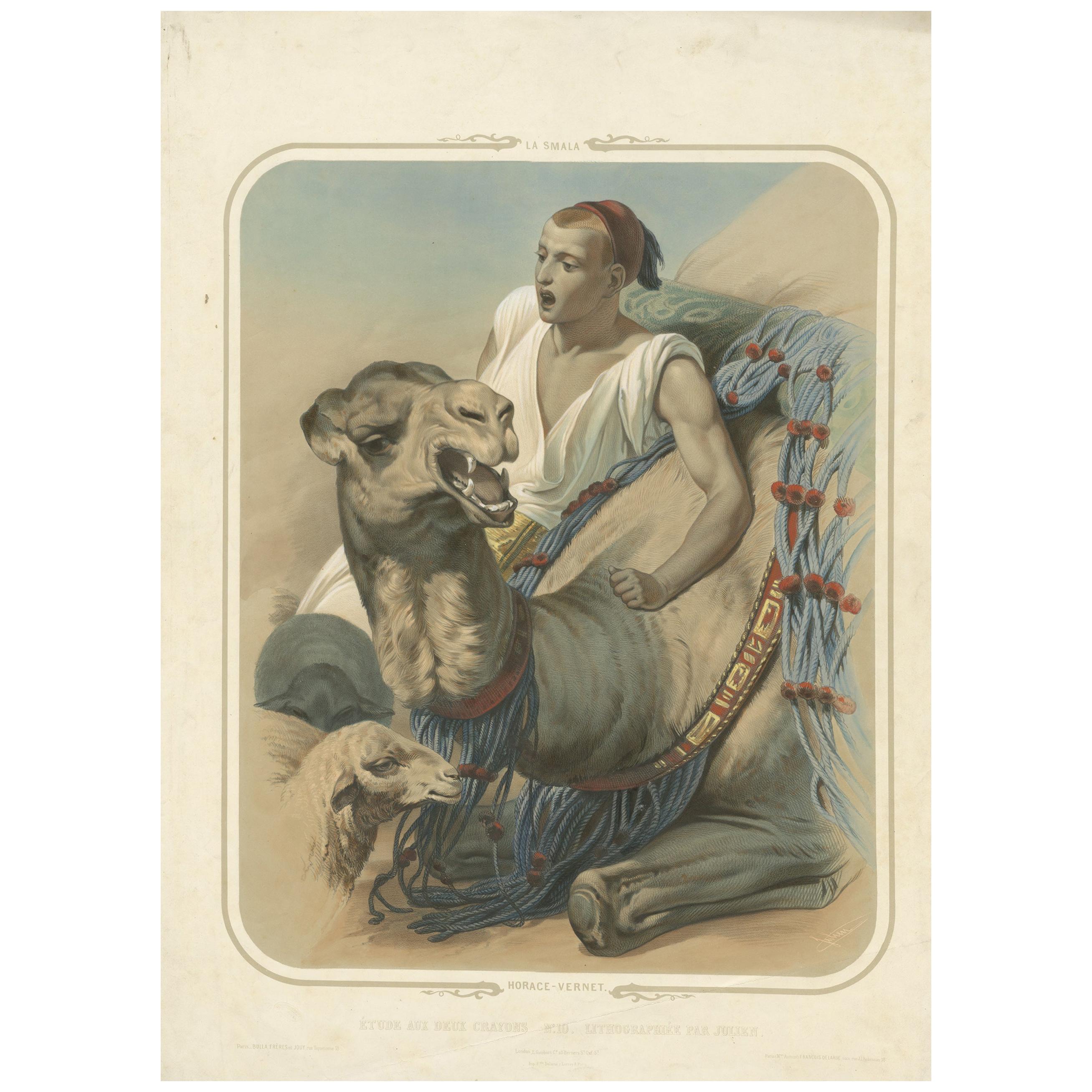 Print of a Bedouin with a Camel during the Battle of the Smala, circa 1845 For Sale