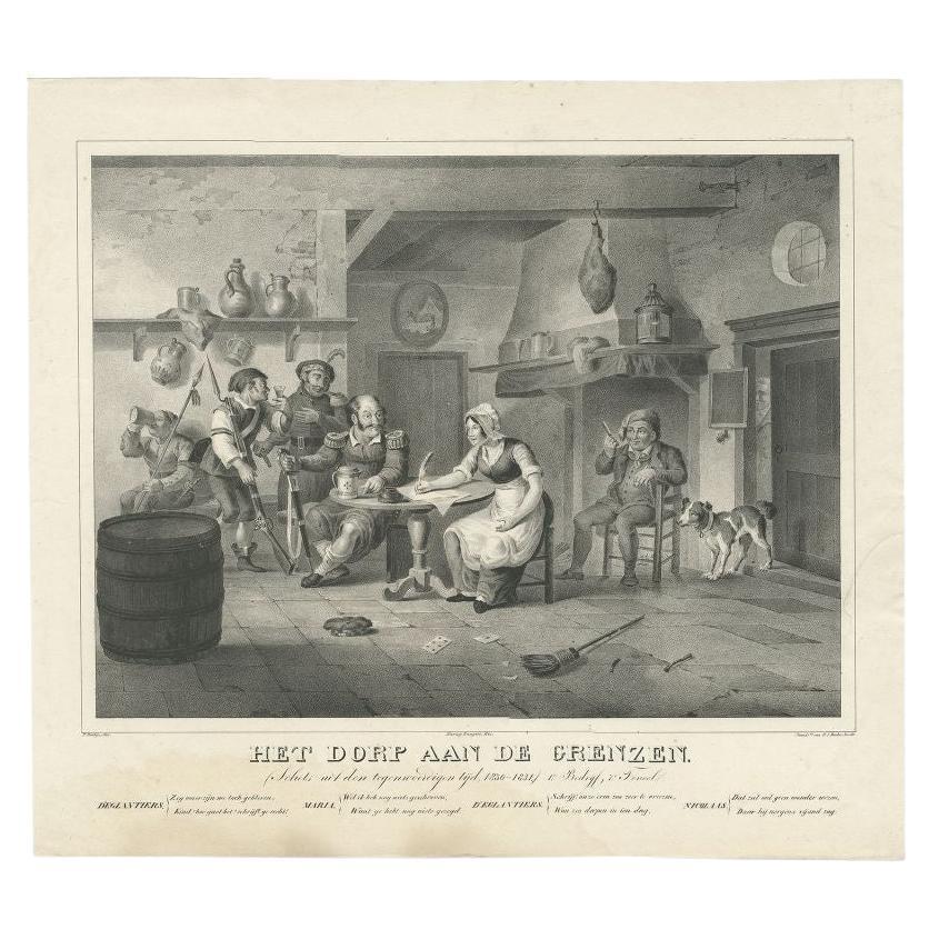 Antiker Druck einer belgischen Theaterausstellung, um 1830