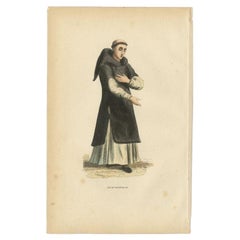 Antique Print of a Benedictine Monk, 1845