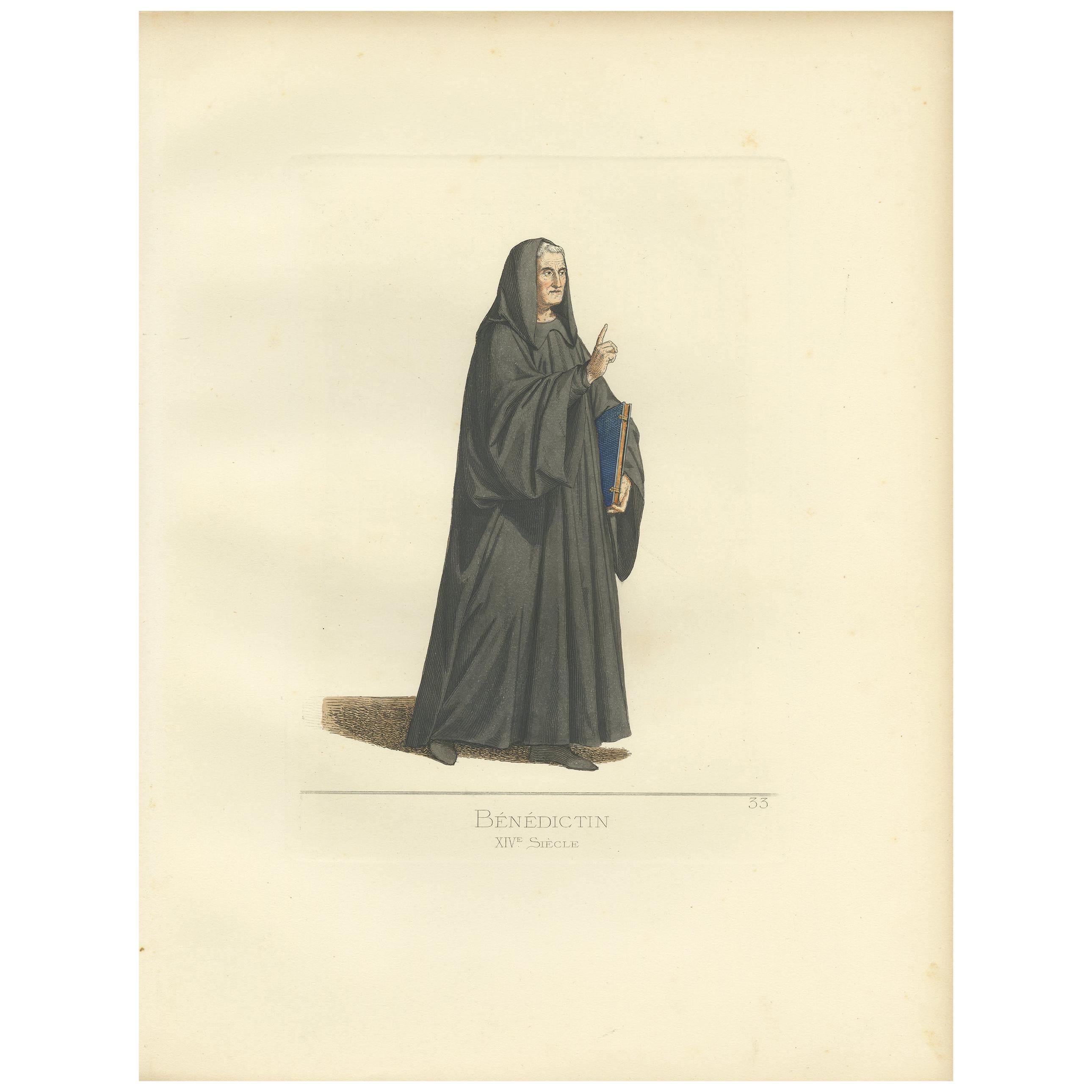 Antique Print of a Benedictine Monk by Bonnard, '1860' For Sale