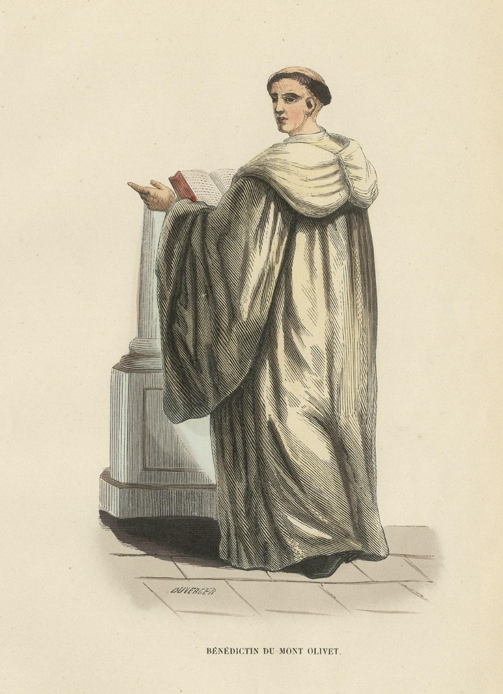 Estampa antigua de una benedictina de Mont Olivet, Francia, 1845 Papel en venta