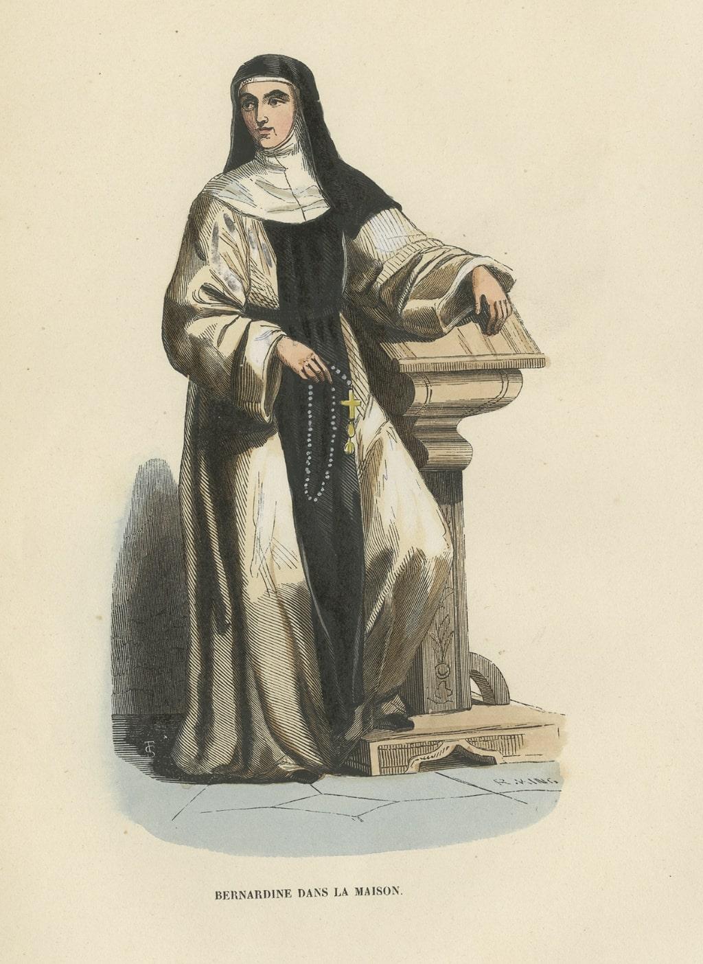 Paper Antique Print of a Bernardine Nun, 1845 For Sale