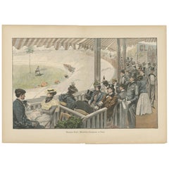 Antique Print of a Bicycle Racing Scene in Paris, 'circa 1900'