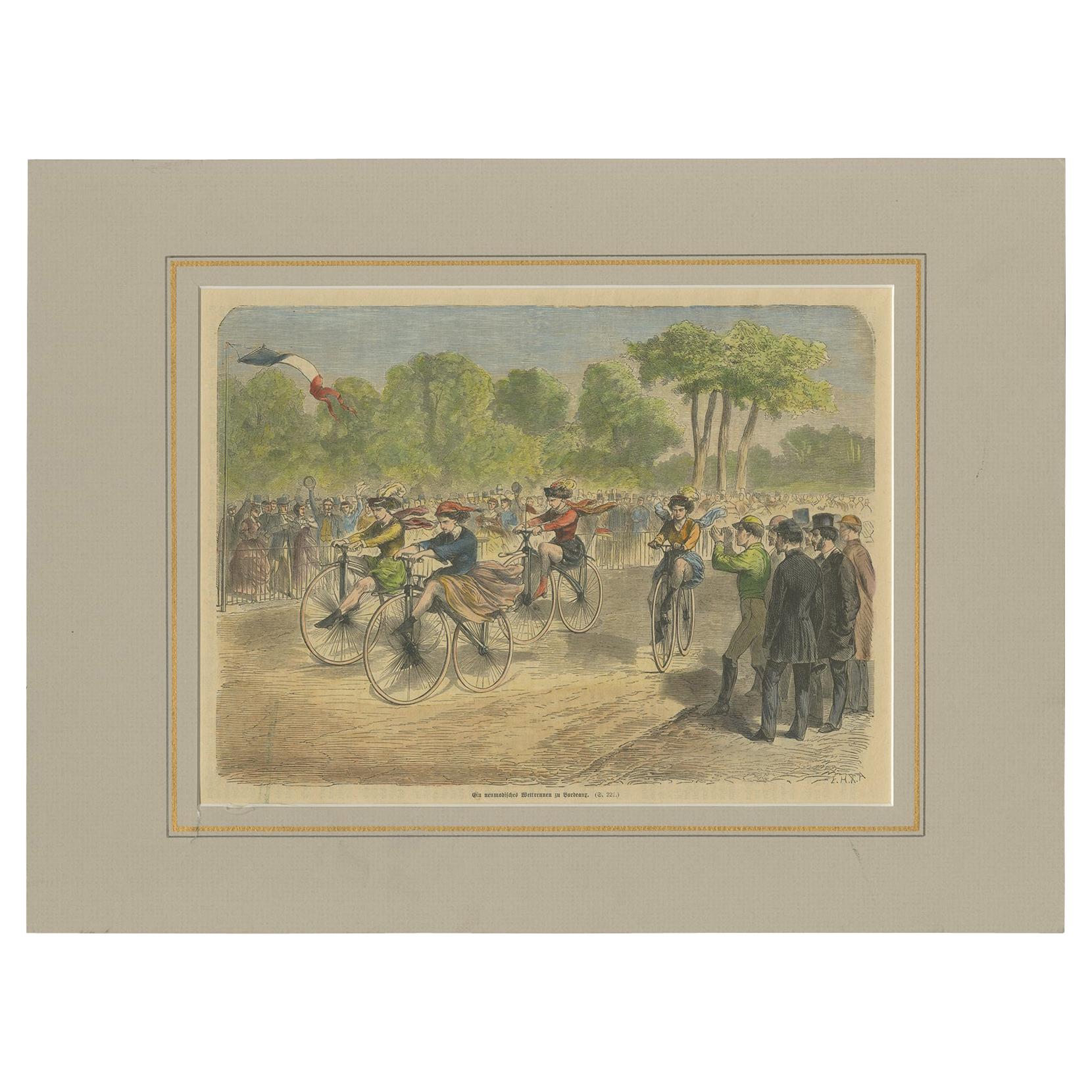 Antique Print of a Bike Race in Bordeaux 'c.1870' For Sale