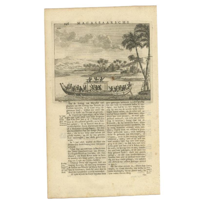 Antique Print of a Boat Near Macassar 'Nowadays Ujung Padang', Indonesia, 1726 For Sale