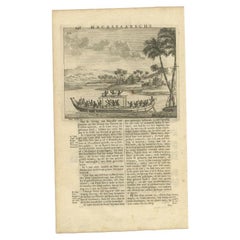 Antiker Druck eines Bootes in der Nähe von Makassar (nowadays Ujung Padang), Indonesien, 1726