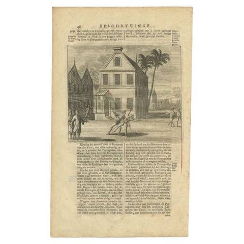 Antique Print of a Boatswain Murdered by the Portugese by Valentijn, 1726