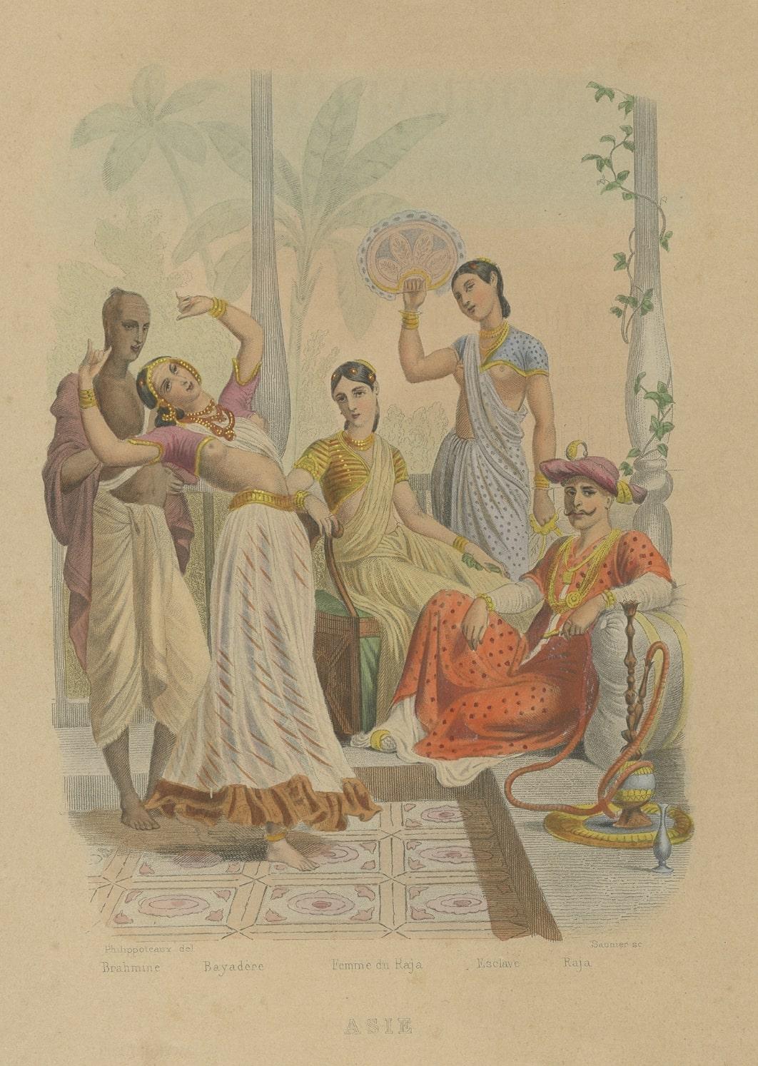 Paper Antique Print of a Brahmin, Rajah, Slave and Other Figures of Asia, c.1870 For Sale