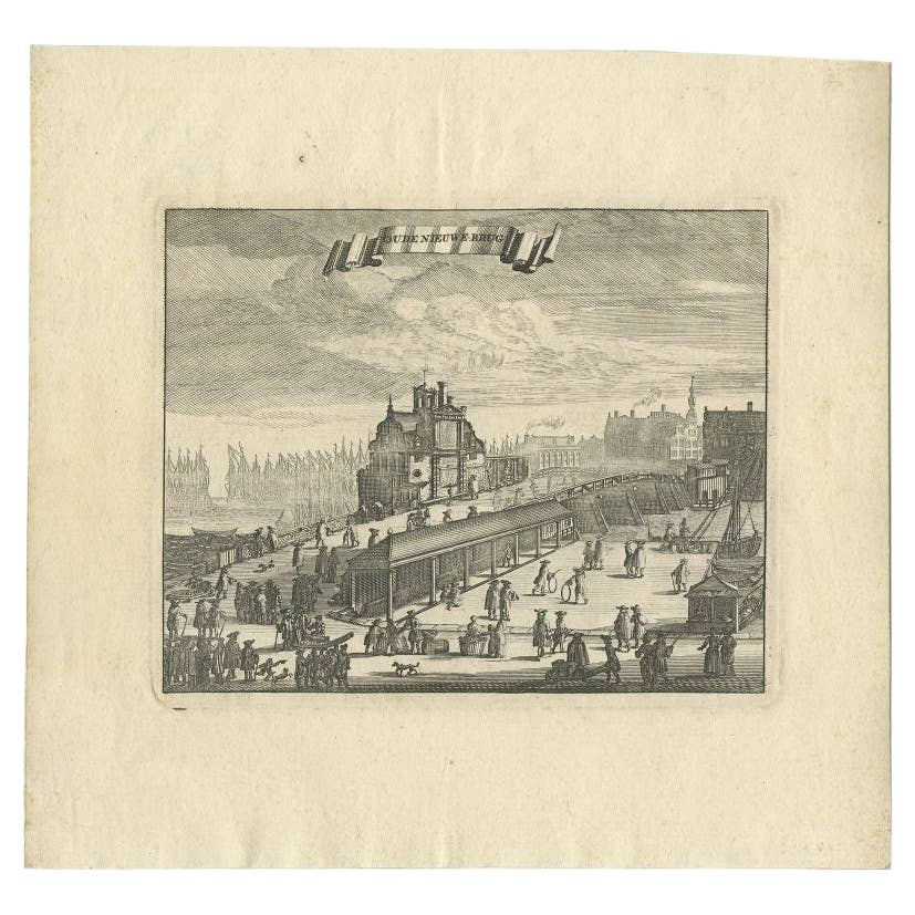 Antique Print of a Bridge in Amsterdam by Commelin, 1693
