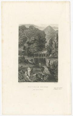 Antique Print of a Bridge over a Ravine in New Guinea