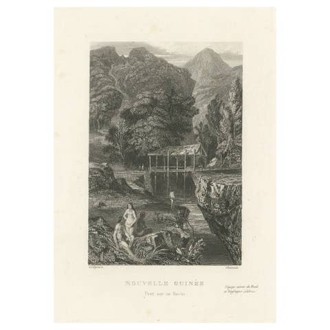 Antique Print of a Bridge over a Ravine in New Guinea