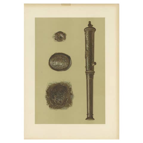 Antique Print of a Bronze Cannon by Gibb, 1890