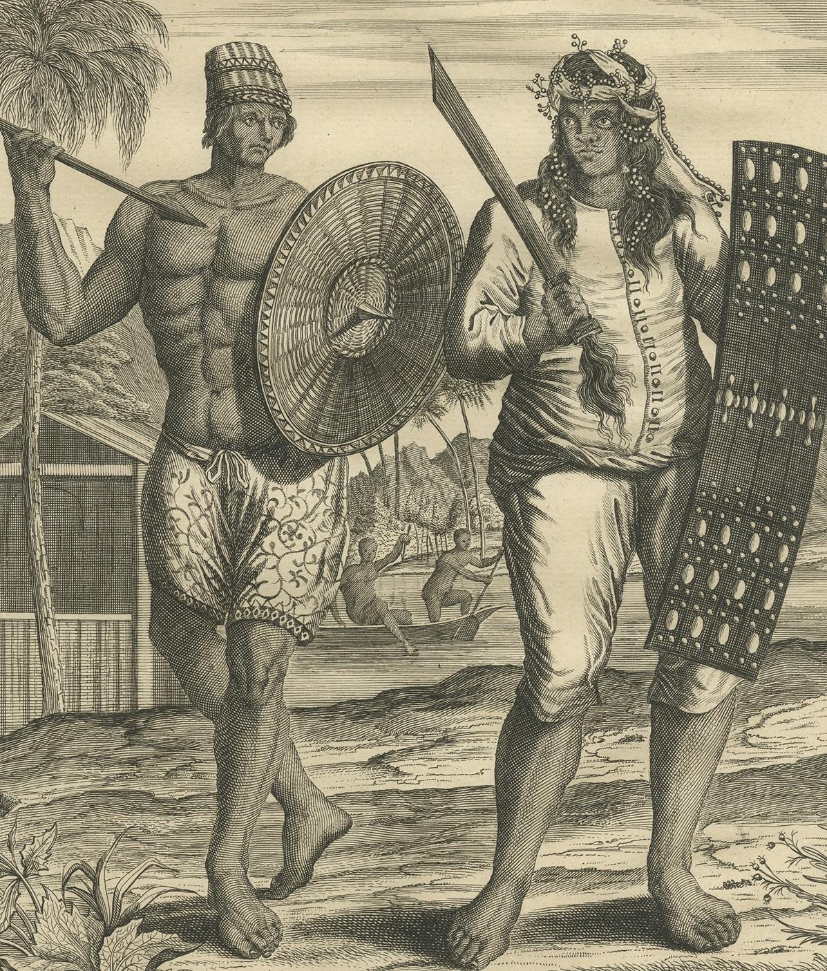 Dutch Antique Print of a Buginese and Ambonese Man by Valentijn, 1726 For Sale