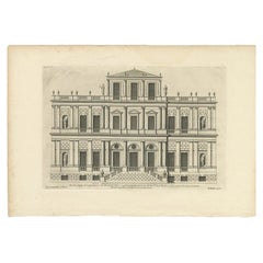 Stampa antica di un progetto di edificio in stile teatrale di Paul Methnuen, 1725