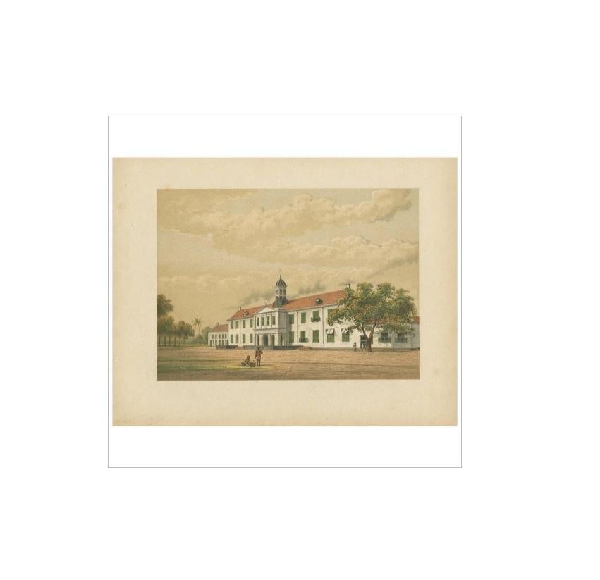 Antique Print of a Building in Batavia 'Indonesia' by M.T.H. Perelaer, 1888 In Good Condition For Sale In Langweer, NL
