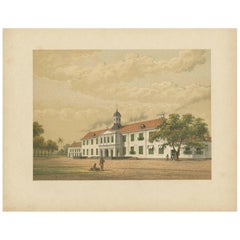 Antiker antiker Druck eines Gebäudes in Batavia, Indonesien, von M.T.H. Perelaer, 1888