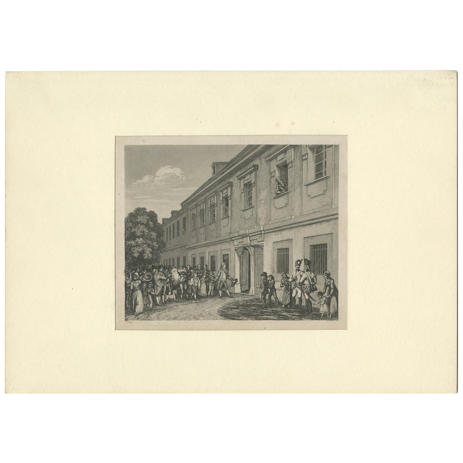 Antiker Druck eines Gebäudes in Wien:: Österreich:: um 1850