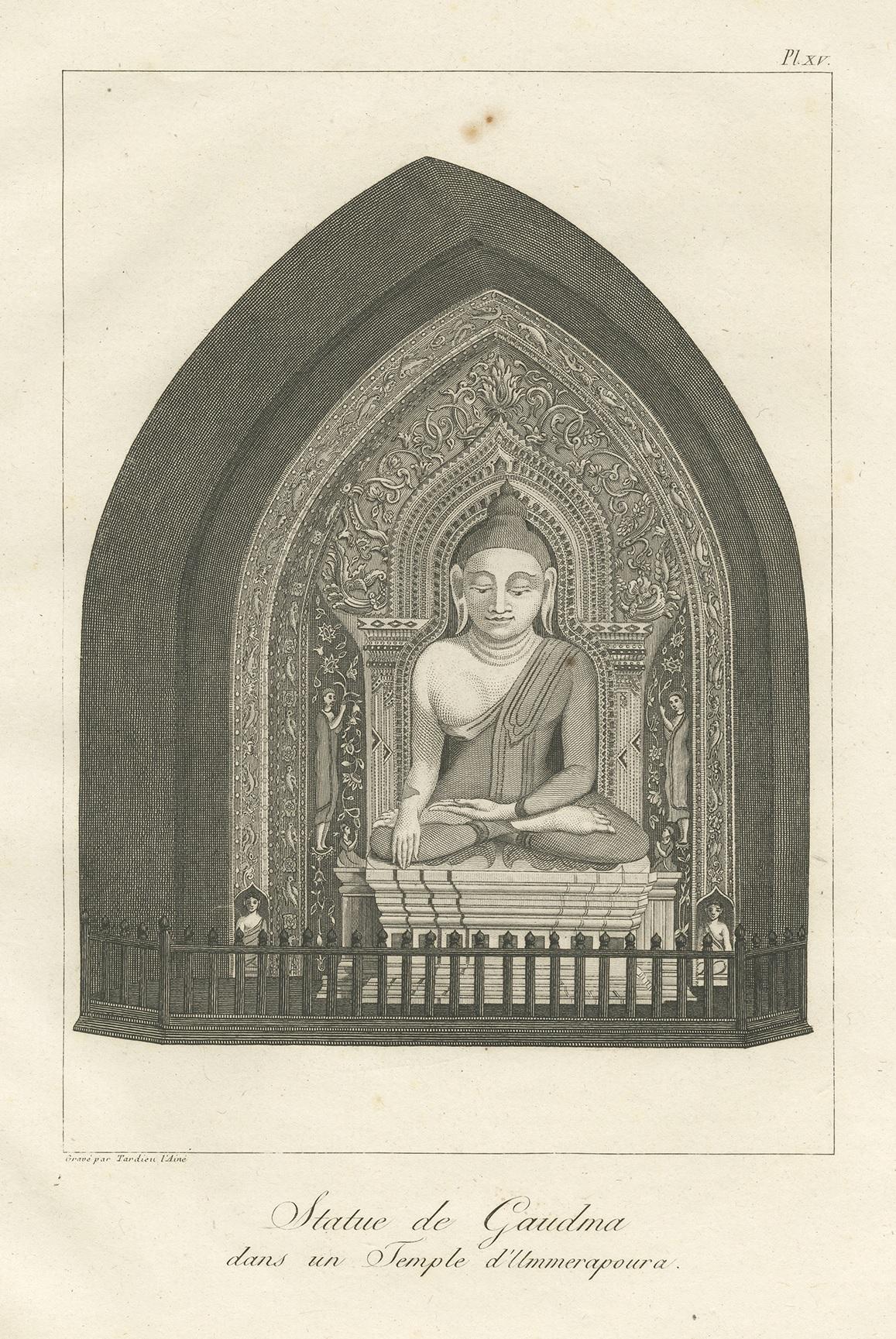 XIX secolo Stampa antica di un Buddha birmano di Symes del 1800 in vendita